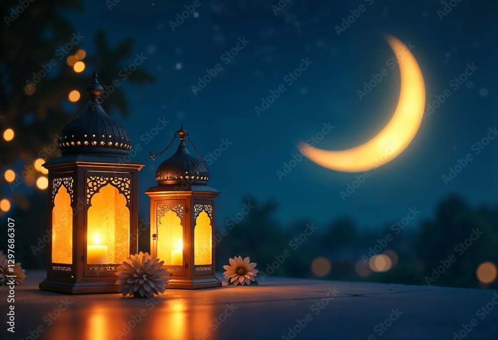 Ramadan Mubarak Greeting Card Design with Elegant Night Sky Ramadan Mubarak Greeting Card Design with Elegant Night Sky