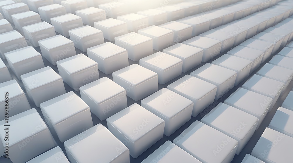 Abstract geometric pattern of white cubes with soft lighting and shadows, creating a modern, minimalistic 3D effect. Perfect for backgrounds, wallpapers, and futuristic design concepts.

