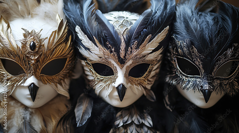 Naklejka premium Owl Masks Art Deco Carnival Elegance