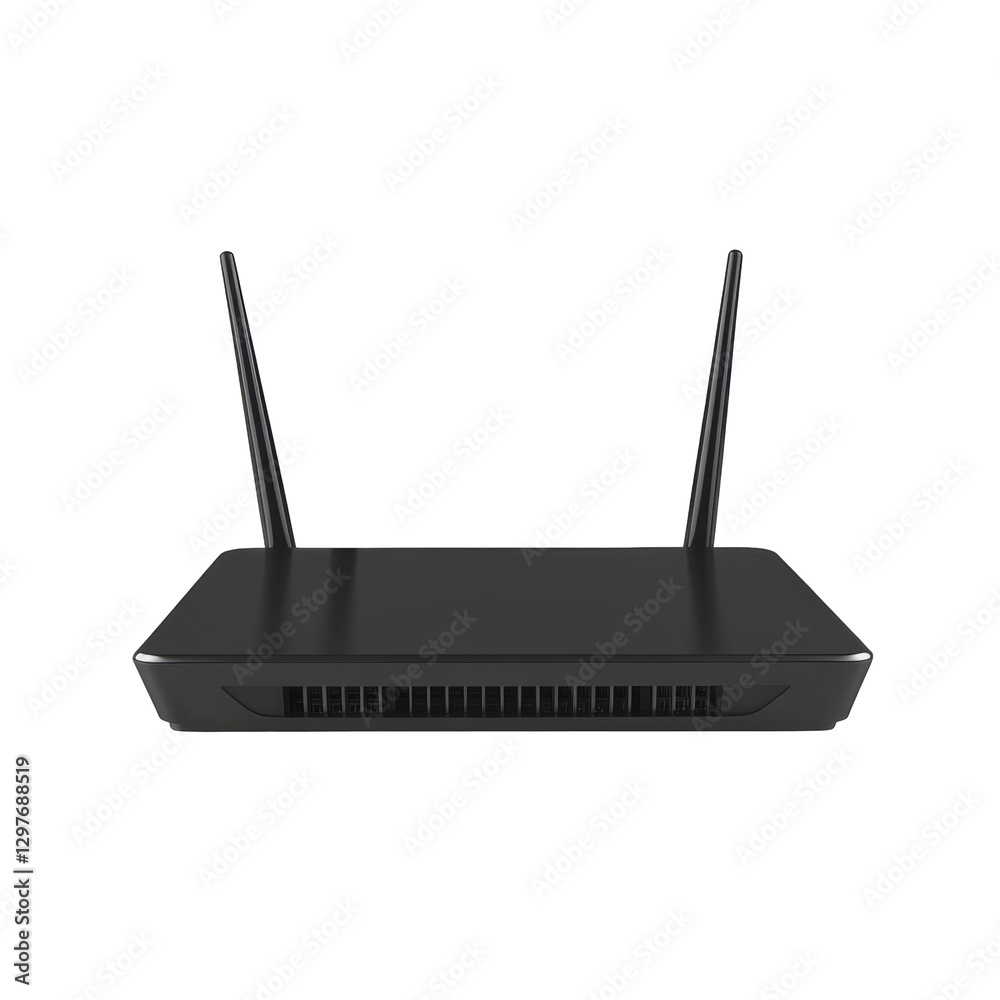 Sleek black wireless router with antennas for high speed internet connection Sleek black wireless router with antennas for high speed internet connection