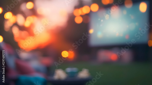 Blurred cinematic vibe outdoor screening under string lights creating magical atmospheres photo