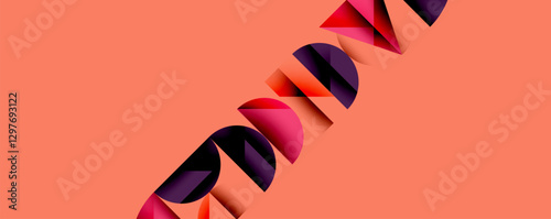 Abstract geometric background with layered gradient shapes forming dynamic patterns. Overlapping semi circles and triangles create depth and contrast