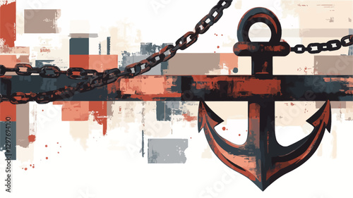 The image features a stylized illustration of a rusty anchor with a thick chain attached. The anchor is depicted in dark tones with visible rust and wear, suggesting age and weathering.  The chain