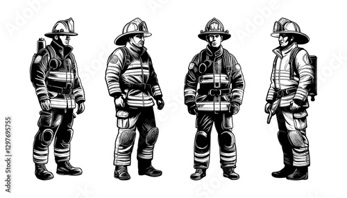 firefighter silhouette set, isolated background