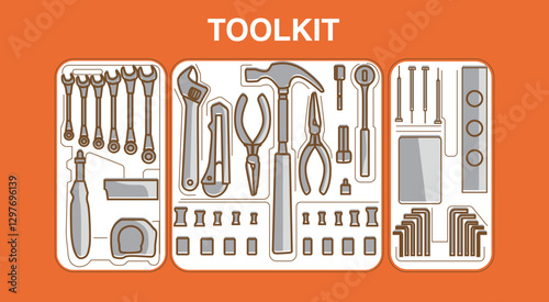 a set of repair tool kit box illustration line art handrawing outline vector