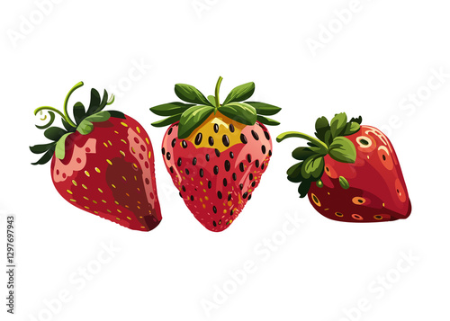 みずみずしく美味しそうな苺のイラストセット 3個