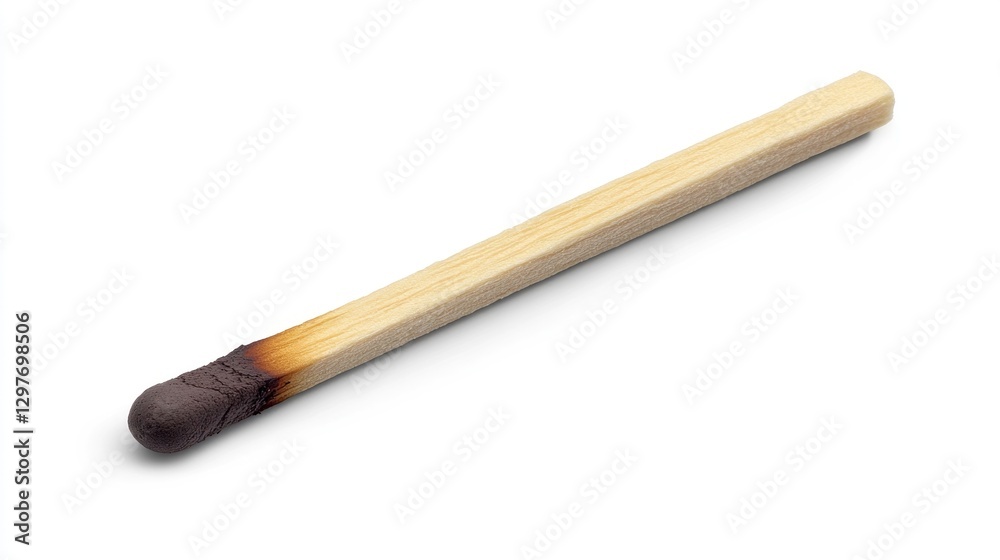 Unused matchstick lying diagonally on plain white background, casting shadow Unused matchstick lying diagonally on plain white background, casting shadow