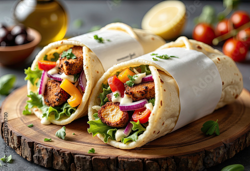 Greek Gyros Wrap with Fresh Vegetables for Restaurant Menu Presentations photo