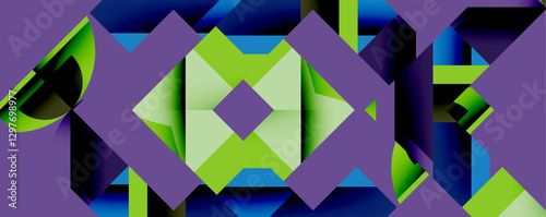 Abstract geometric artwork with interwoven angular and curved shapes, dynamic composition with smooth gradients and bold contrasts