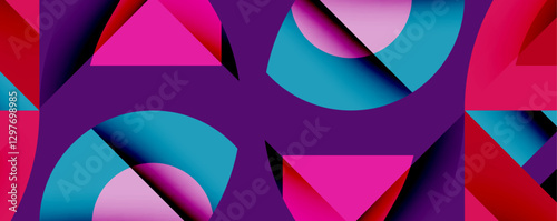 Abstract geometric composition with interlocking circular and angular shapes, featuring smooth gradients and sharp contrasts on a white background