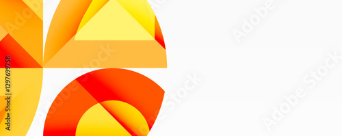 Abstract geometric composition with interlocking circular and angular shapes, featuring smooth gradients and sharp contrasts on a white background