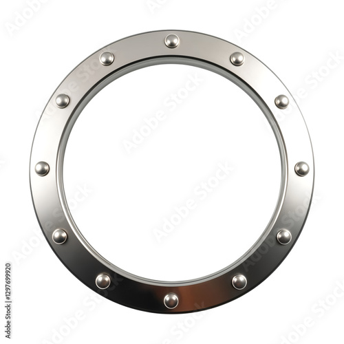 Classic Polished Metal Boat Porthole with Riveted Edges on Transparent Background