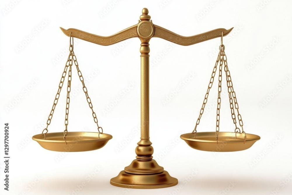 A gold scale with two chains hanging from it A gold scale with two chains hanging from it