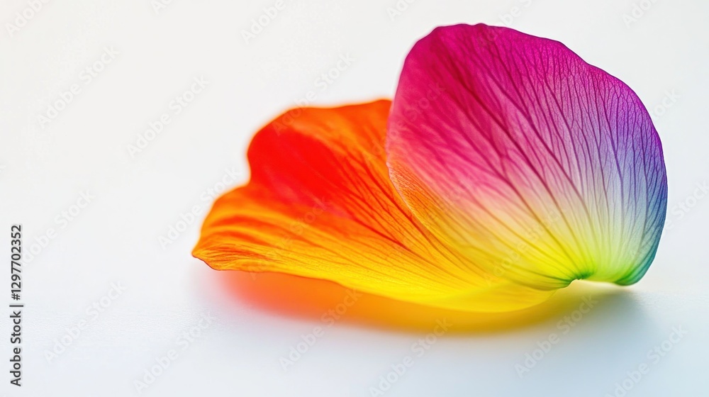 Rainbow Petal Resting Single flower petal on a white surface against bright background Rainbow Petal Resting Single flower petal on a white surface against bright background