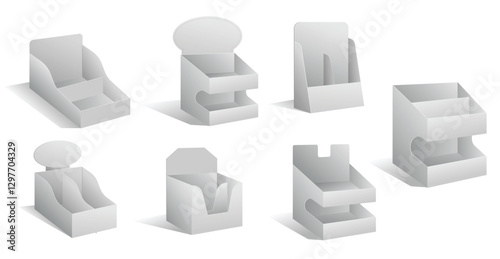 Set of Realistic Portable Small Retail Store Display Units isolated on white