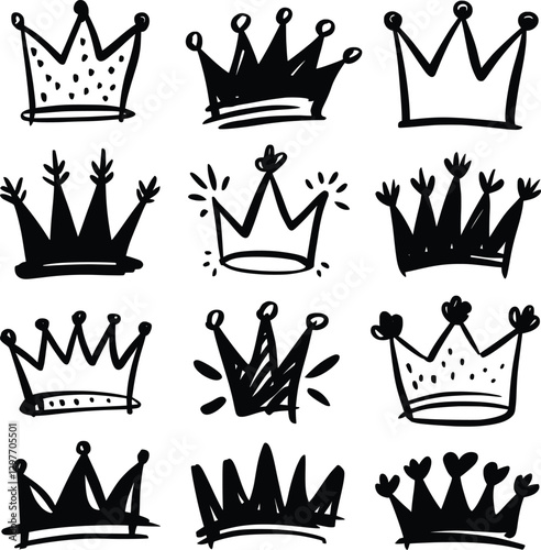 Hand-Drawn Crown Illustrations, Royal, Artistic, and Minimalist Designs.