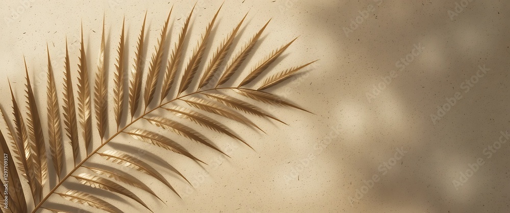 Fototapeta premium Golden Palm Leaf Minimalist Background Image
