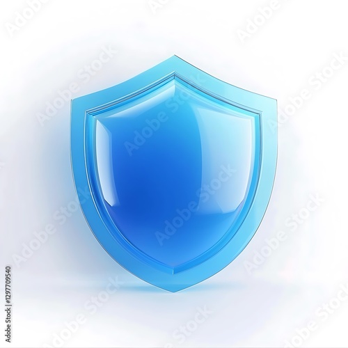 there is a blue shield on a white background with a shadow