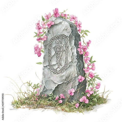 there is a drawing of a stone with a celtic design on it