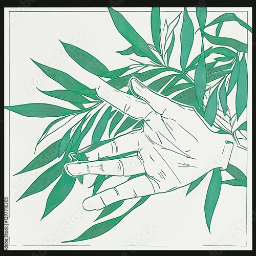 there is a drawing of a hand holding a cell phone