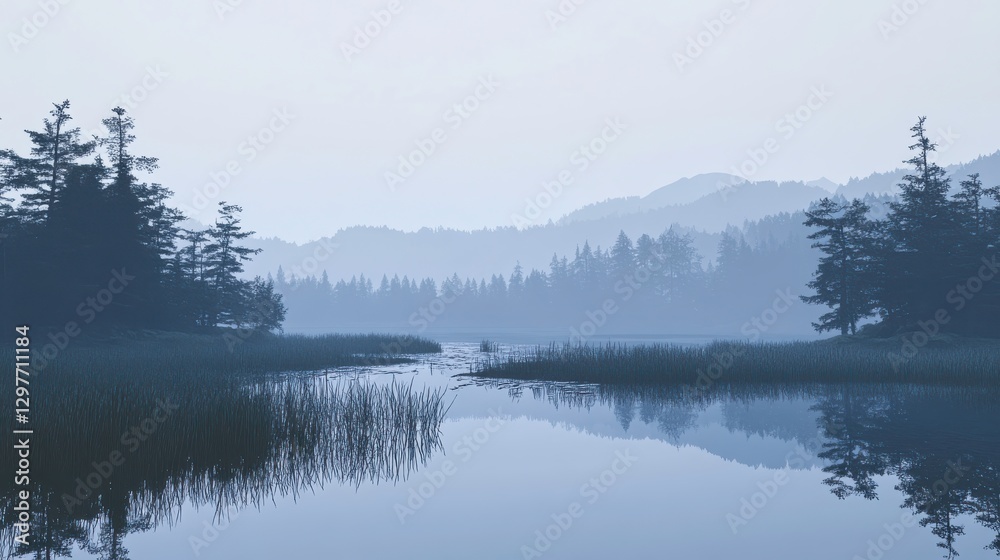 Fototapeta premium Tranquil Dusk Landscape with Soft Evening Light