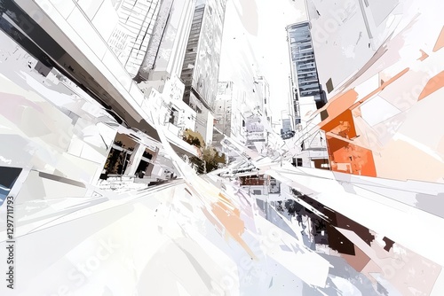 Abstract Urban Landscape with Dynamic Lines and Soft Colors