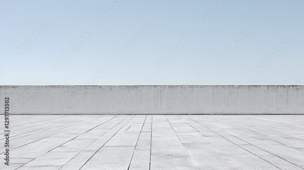 Fototapeta premium White Concrete Wall and Floor Against a Light Blue Sky