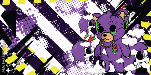 Abstract background design with teddy bear and skull objects