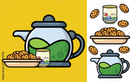 Illustration of delicious cookies and a cup of tea