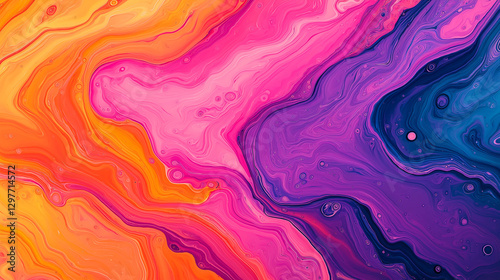 Vibrant abstract fluid art with smooth waves in orange, pink, and purple hues, creating dynamic and energetic visual experience