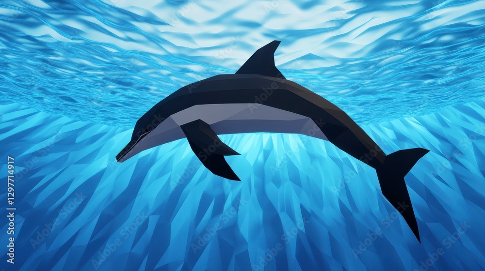 Fototapeta premium Abstract Dolphin Swimming in Clear Blue Ocean Water Surface