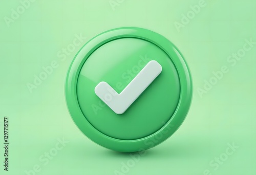 3D Green Check Mark Icon on Green Background. Symbol of Approval, Success, and Validation. Clean, Modern Design for Business and User Interface.
