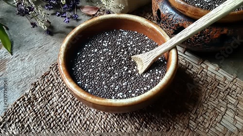 Chia Seeds in a Rustic Bowl: A Healthy and Delicious Treat