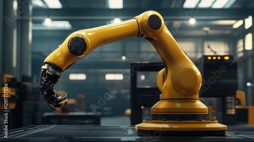 Wallpaper Mural Yellow robotic arm working inside industrial plant. Automated machinery in a factory environment Torontodigital.ca