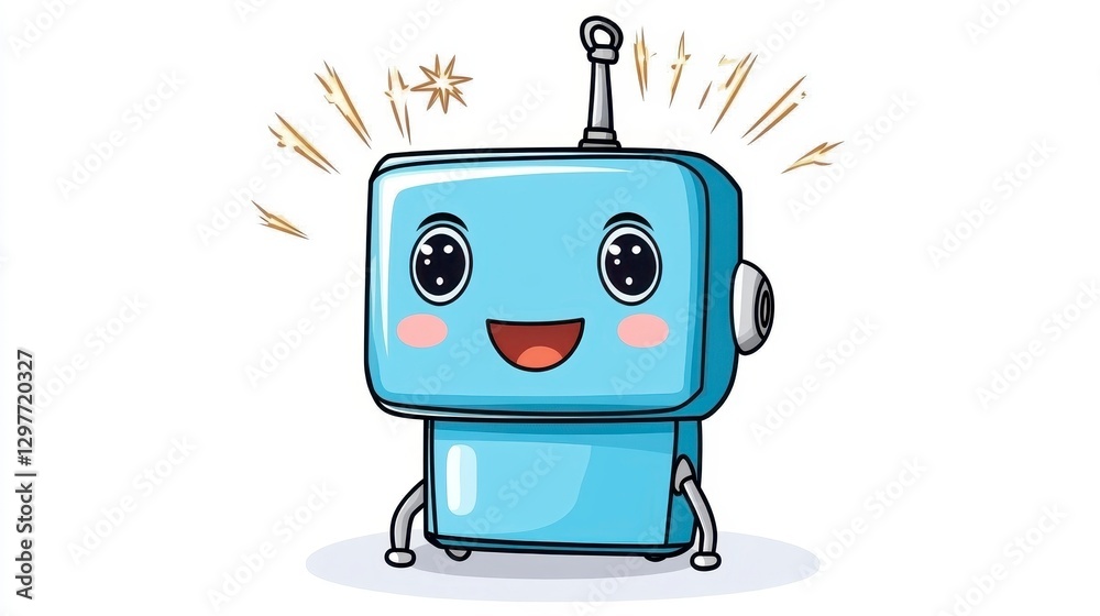 Naklejka premium Cute Cartoon Robot Character with a Happy Expression and Sparkles