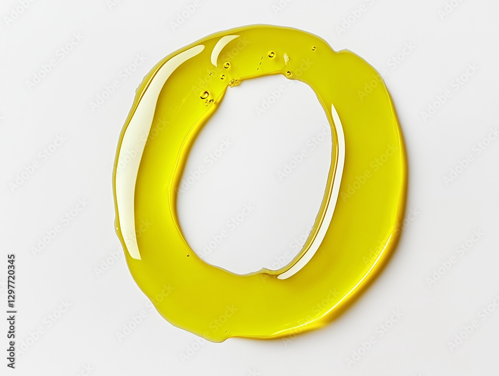 custom made wallpaper toronto digitala letter O made of spilled olive oil. top view. Minimalistic design on a plain white background