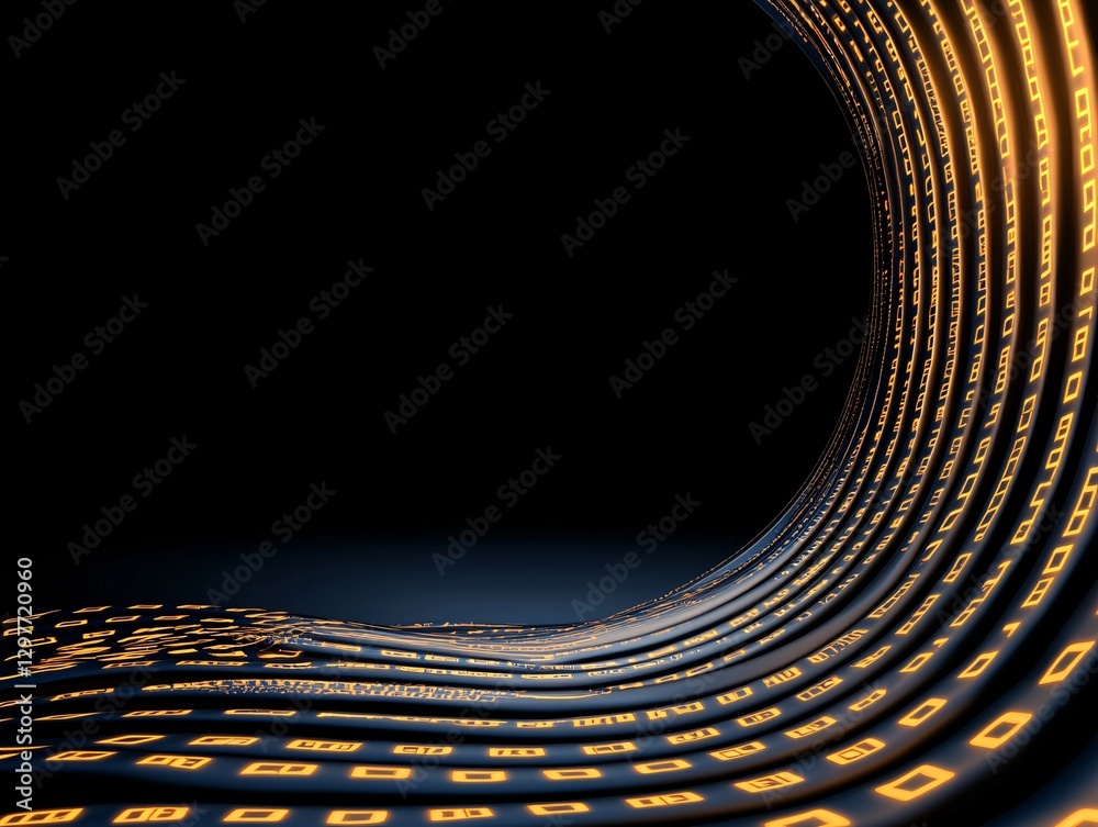 Cyber security crime attack concept. Digital wave of glowing binary code flowing through a dark background, symbolizing technology and data movement.