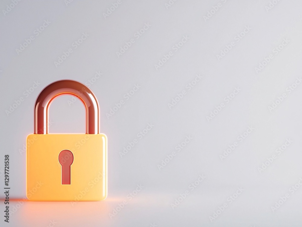 Cyber security crime attack concept. A yellow padlock with a copper shackle against a minimalist backdrop, symbolizing security and protection.