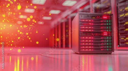 Obraz na płótnie Cyber security crime attack concept. Server rack illuminated with red lights in a data center, showcasing technology and digital infrastructure. w salonie