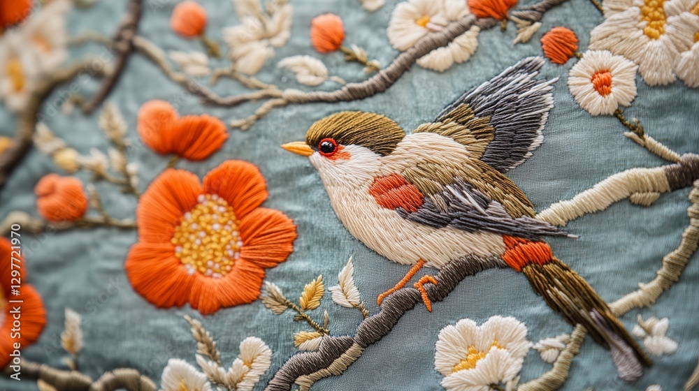 Fototapeta Embroidery art of birds on branches