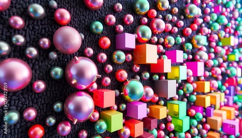 Vibrant 3D Abstract Background: Colorful Spheres & Cubes