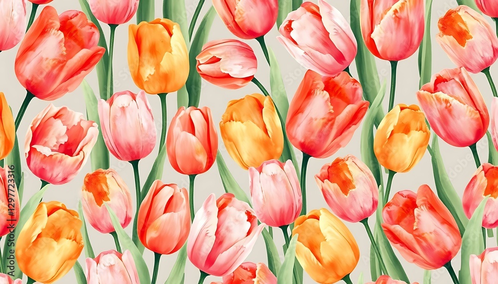 Obraz premium Vibrant Watercolor Tulips Seamless Pattern: Spring Floral Design