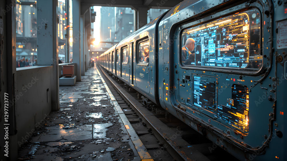 Naklejka premium Dystopian Train to the Unknown 
