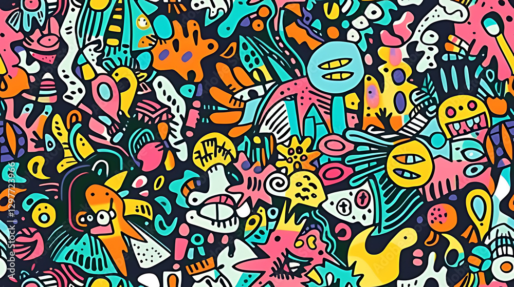 Vibrant Abstract Doodle Artwork with Playful Shapes and Bold Colors Vibrant Abstract Doodle Artwork with Playful Shapes and Bold Colors