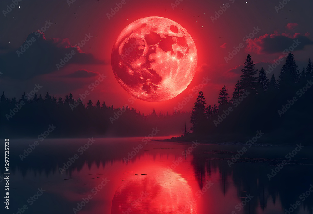 Naklejka premium Crimson Eclipse: The Blood Moon’s Enchantment