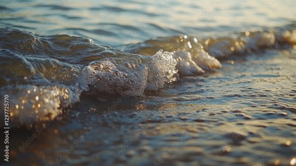 Gentle Waves Crashing on Sandy Beach at Dusk Gentle Waves Crashing on Sandy Beach at Dusk