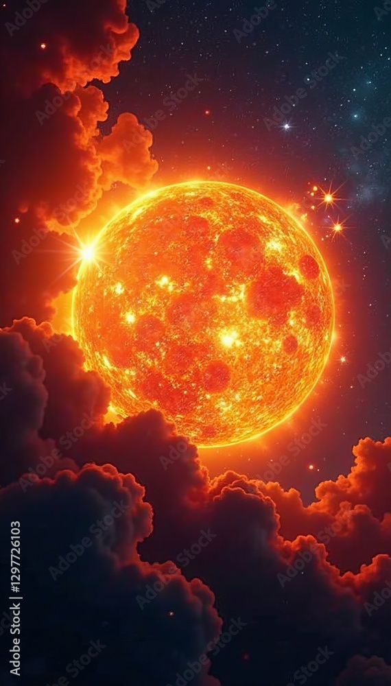 Obraz premium Dramatic solar explosion releasing fiery bursts into space, solar, sun, space