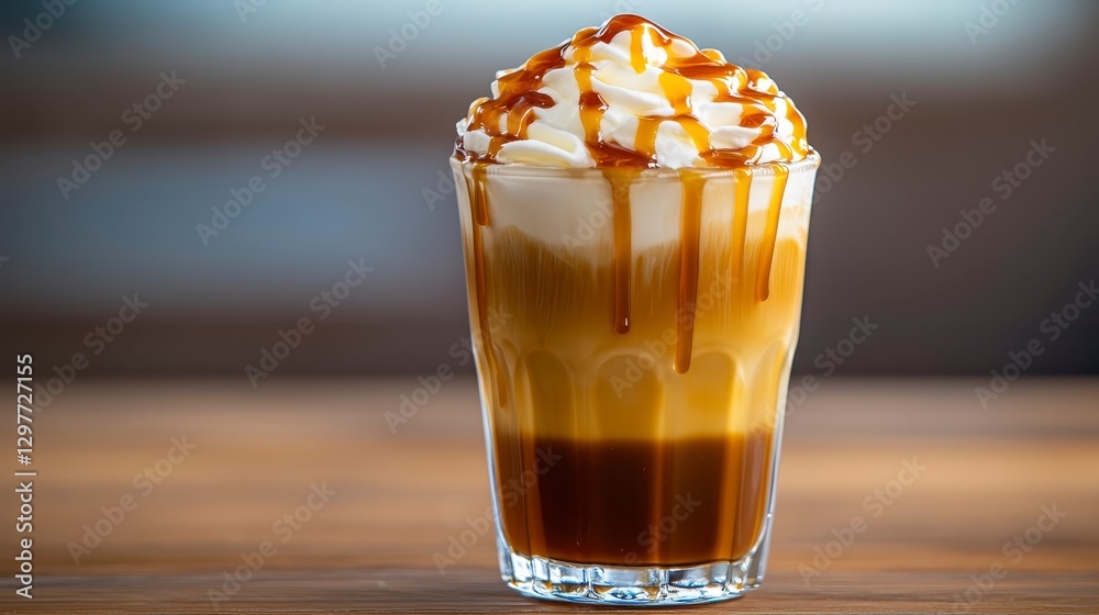 Creamy Caramel Layered Coffee Beverage with Whipped Topping Creamy Caramel Layered Coffee Beverage with Whipped Topping