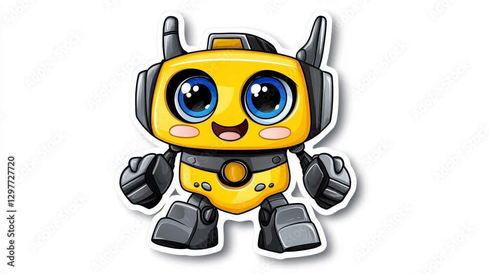 Cheerful Cartoon Robot Character with Big Eyes and Smiling Face Cheerful Cartoon Robot Character with Big Eyes and Smiling Face