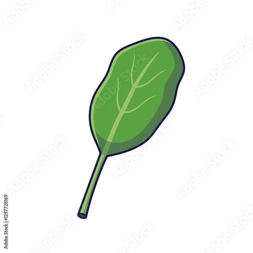 Fresh herbs concept. Cute spinach leaf. Vector cartoon icon illustration. Outline spinach in doodle style. Isolated on white background.